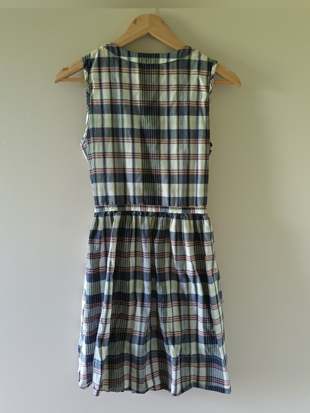 100% Cotton GAP Sleeveless Plaid Drawstring Waist Dress With Pockets - Picture 2 of 4